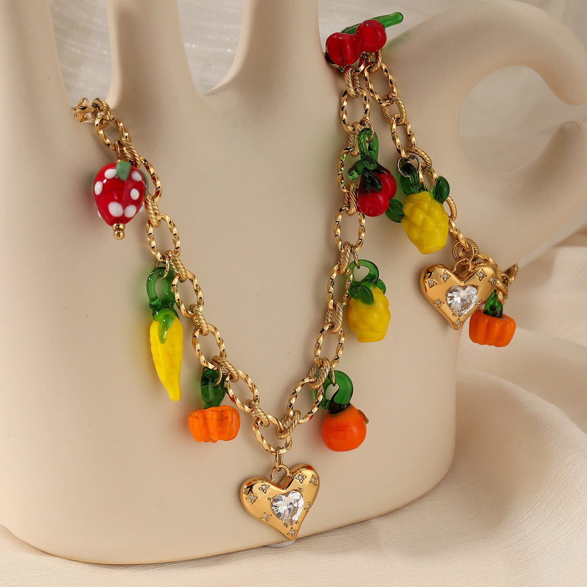 Summer fruit strawberry heart charm set