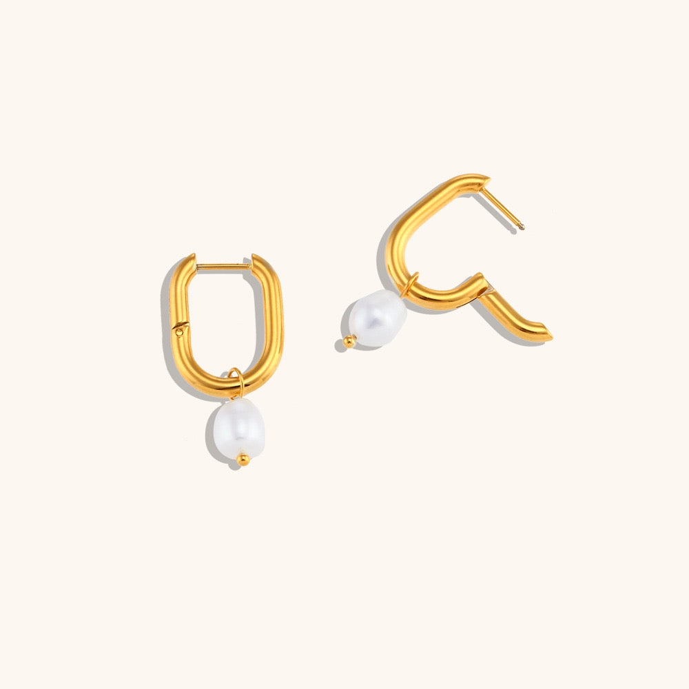 Kayla Square pearl hoops