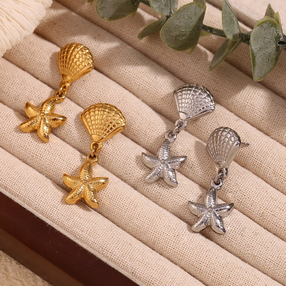 Dainty shell starfish earrings