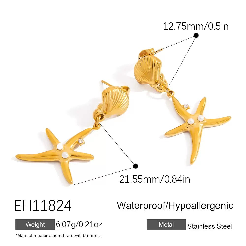 Pearly shell starfish earrings