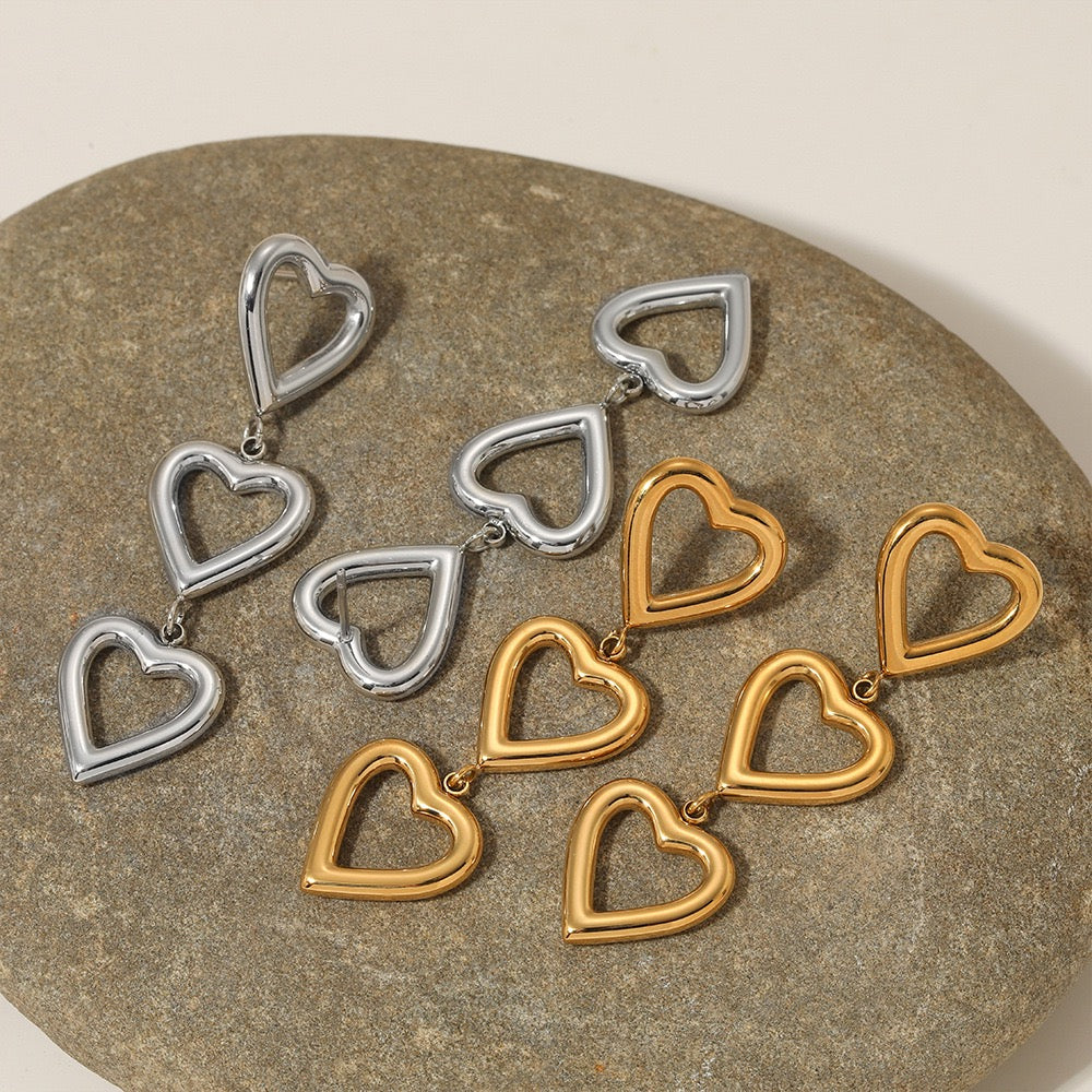 Triple heart earrings