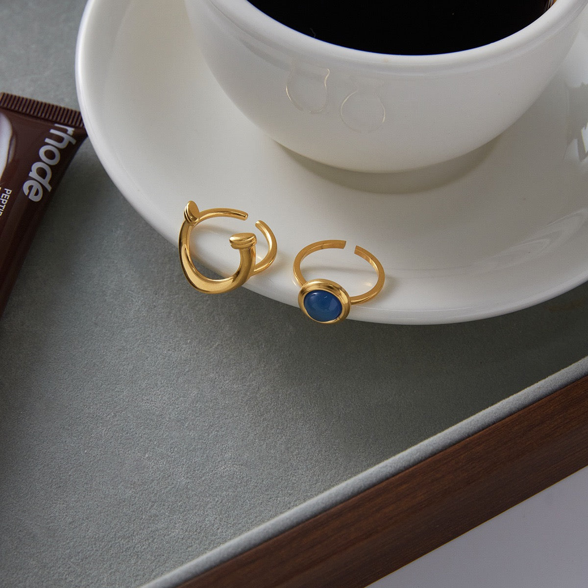 Blue horse shoe rings collection