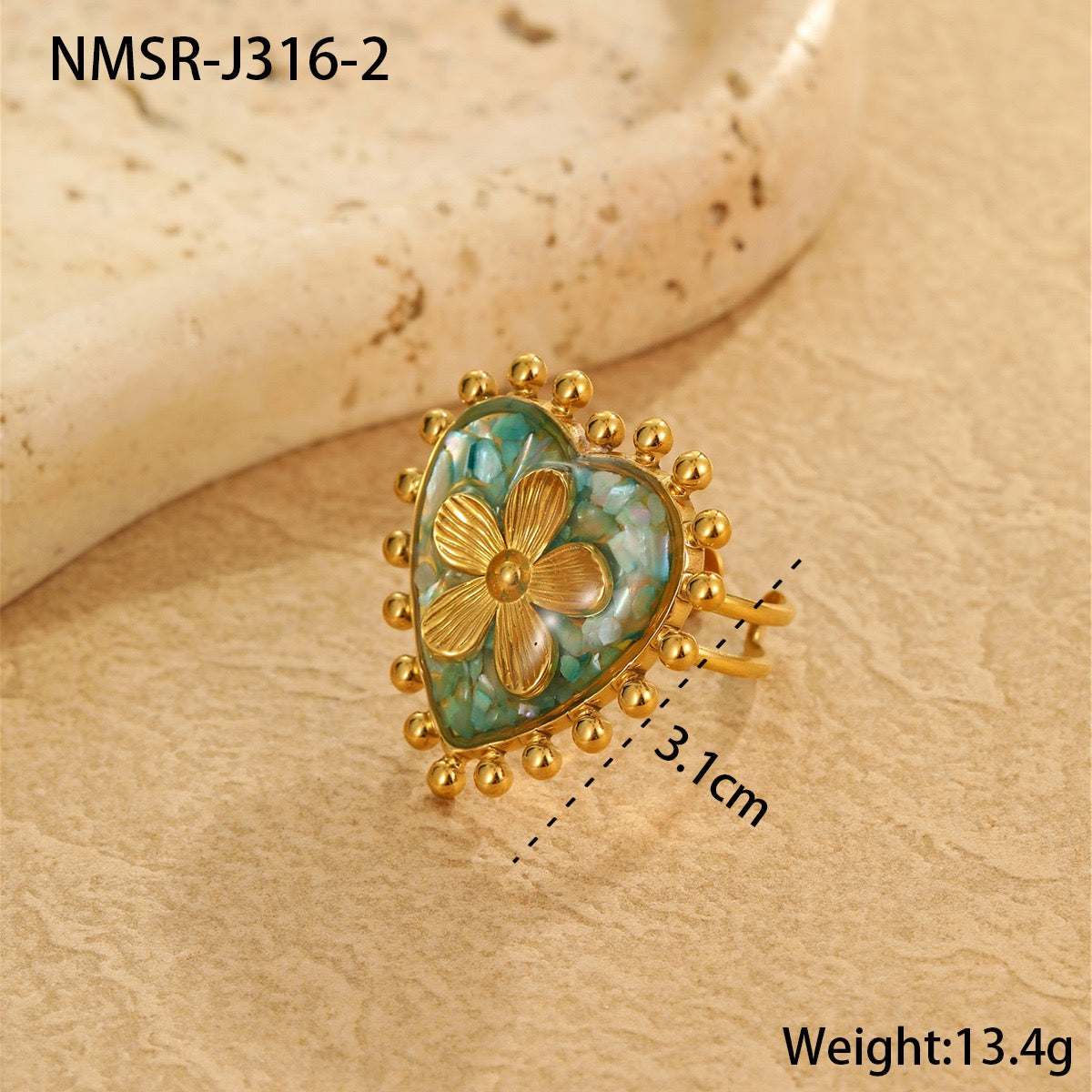 Green heart flower ring