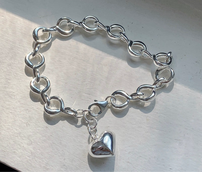 Sterling silver heart chain bracelet