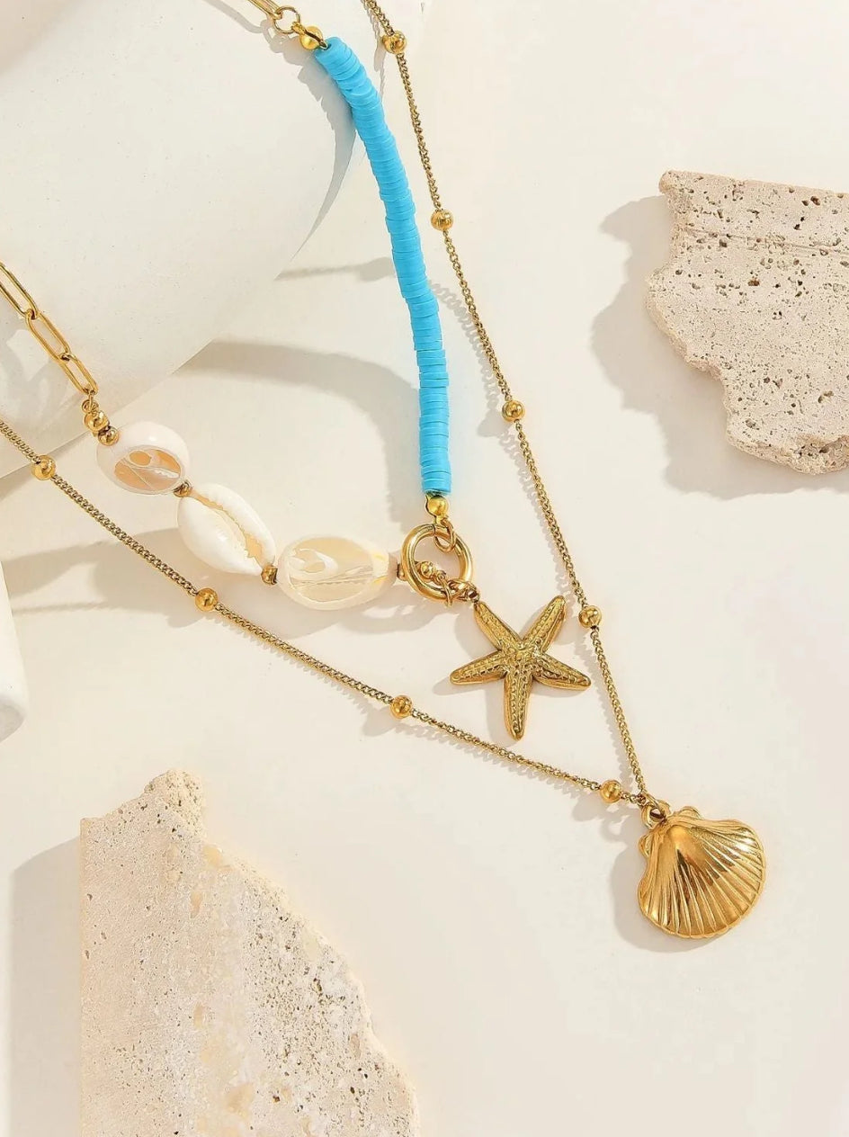Blue layer starfish charm necklace