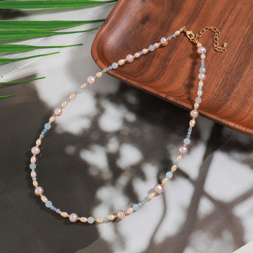 Sarah purple freshwater pearls with blue crystals