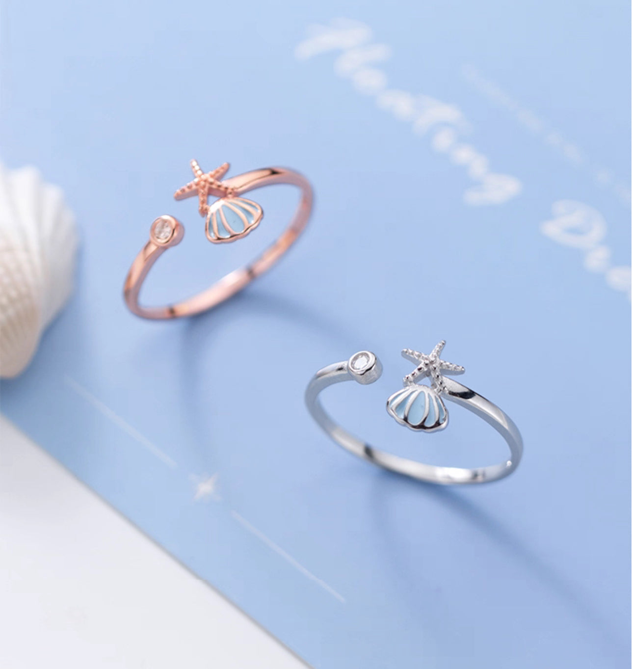 Dainty blue starfish ring