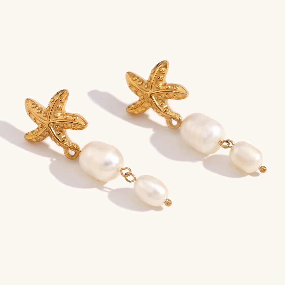Starfish freshwater pearls earrings