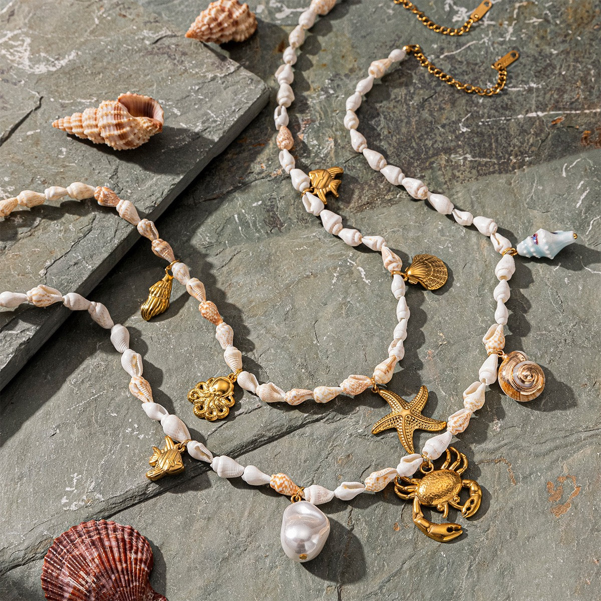 Natural white shell starfish charm necklace