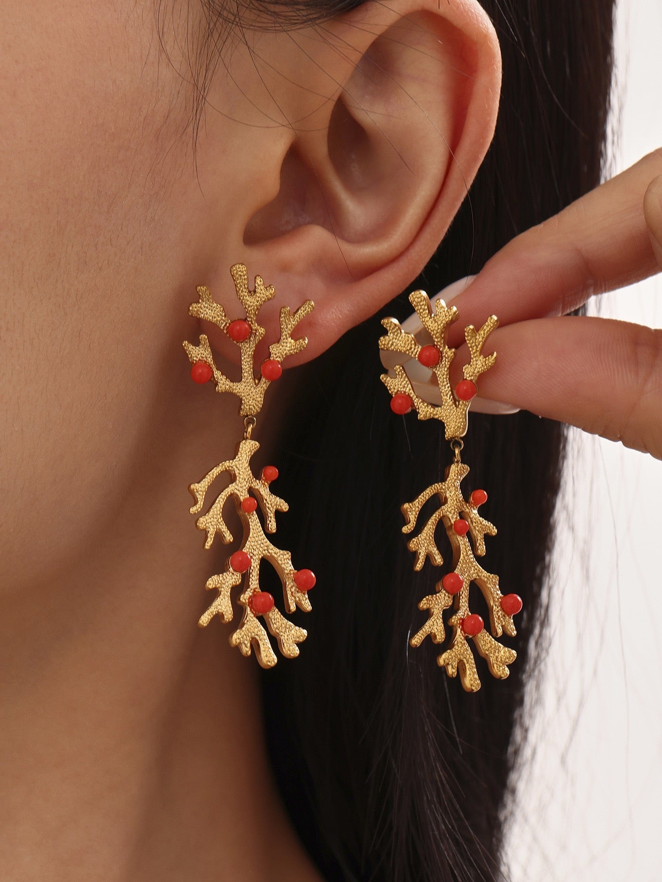 Orange coral earrings