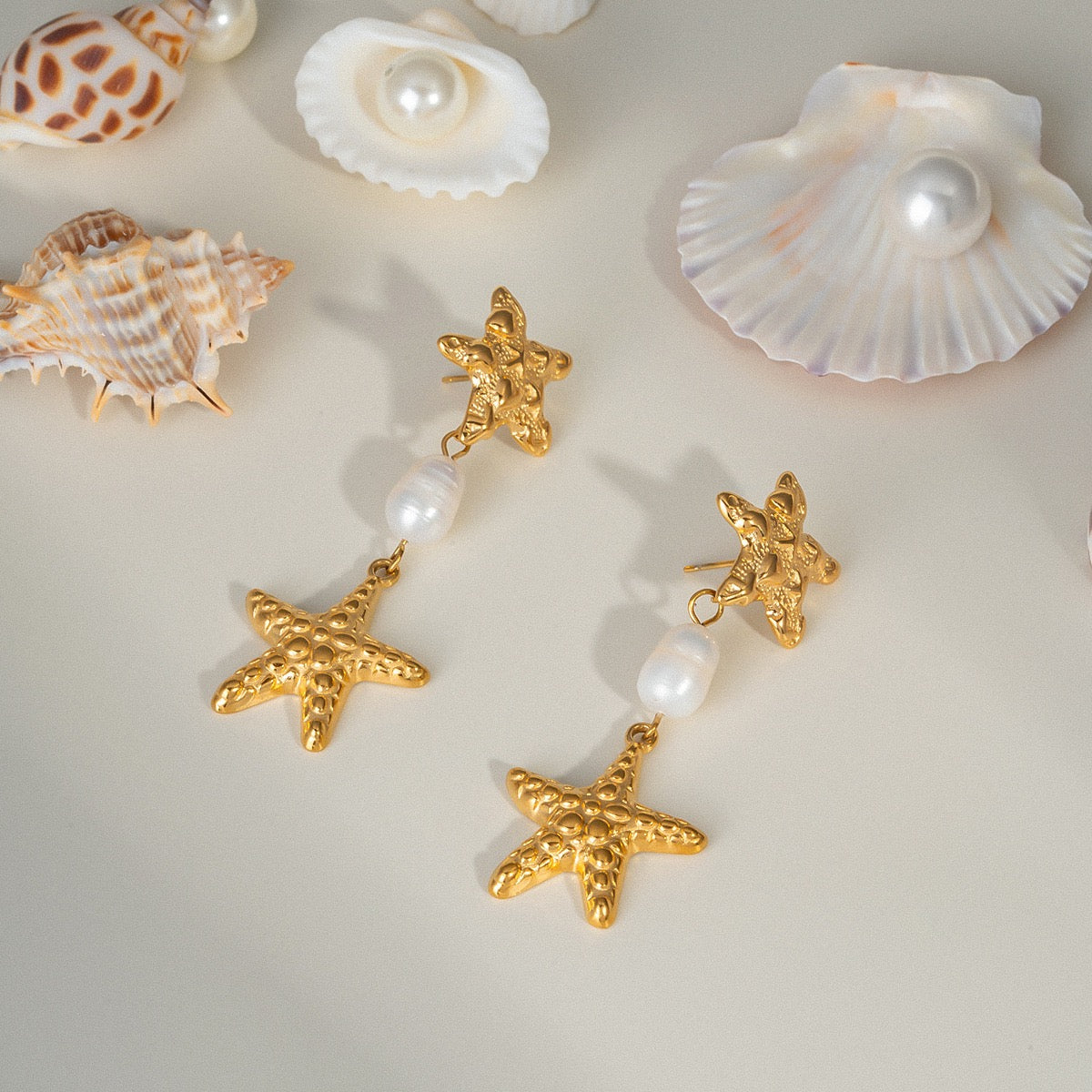 Pearly double starfish earrings