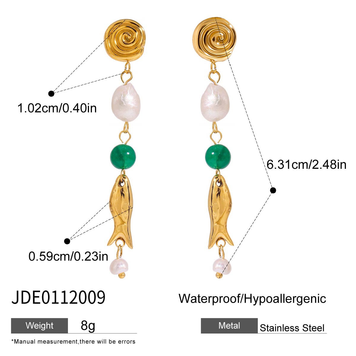 Green fish beach earrings