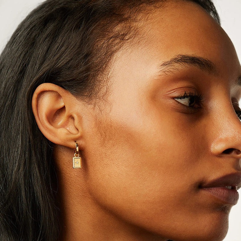 Dainty square star hoops