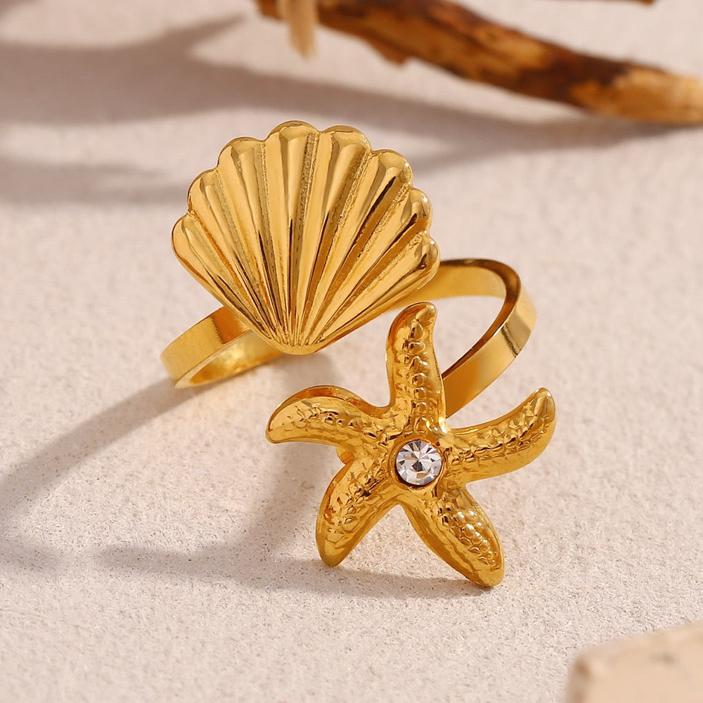 Lucinda shell starfish ring