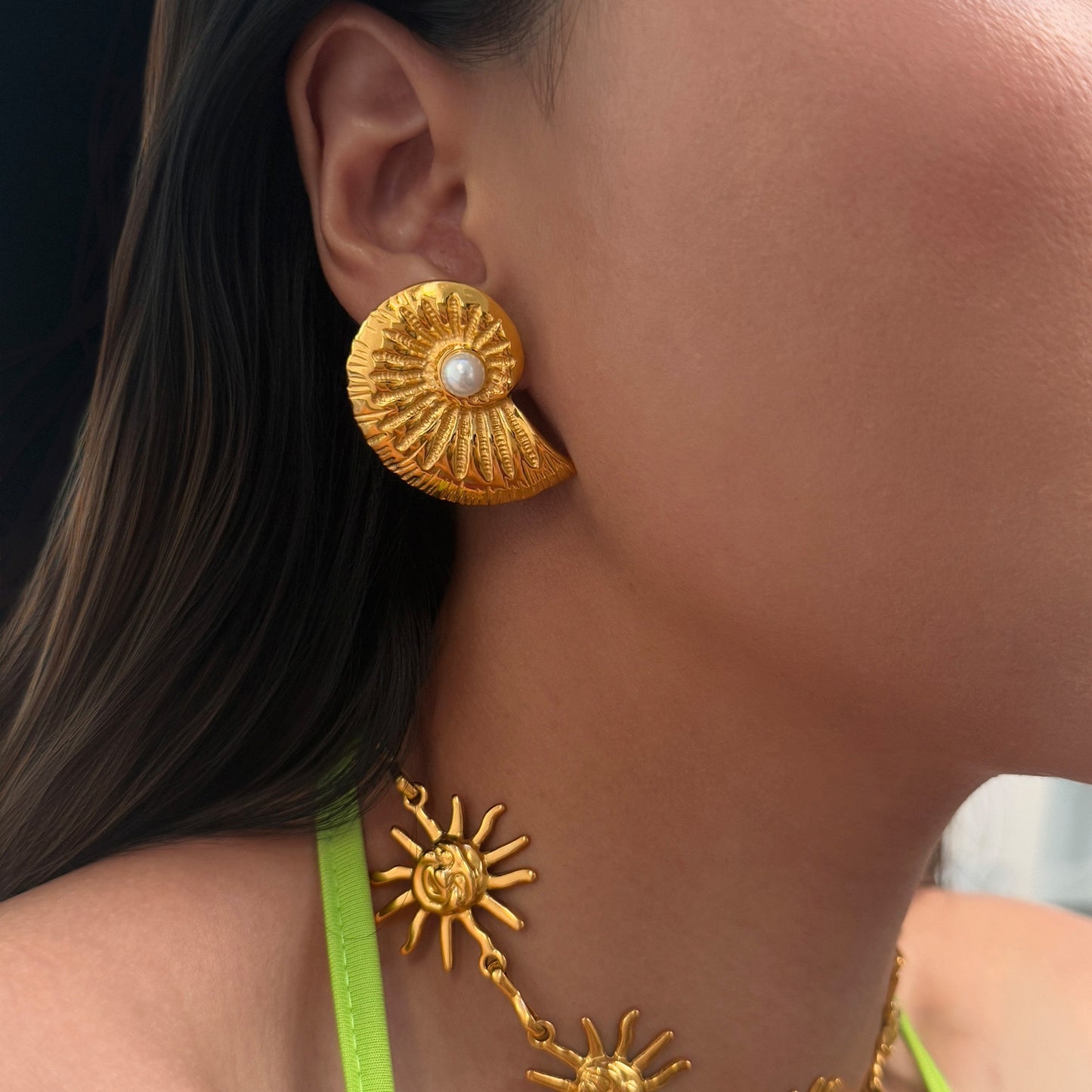 Big sea swirl shell earrings