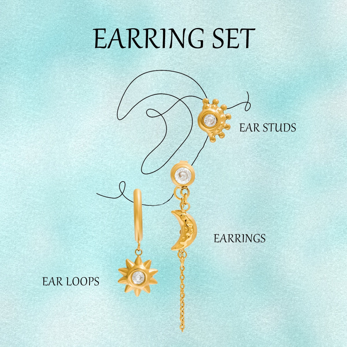 Moon and star stacking earrings