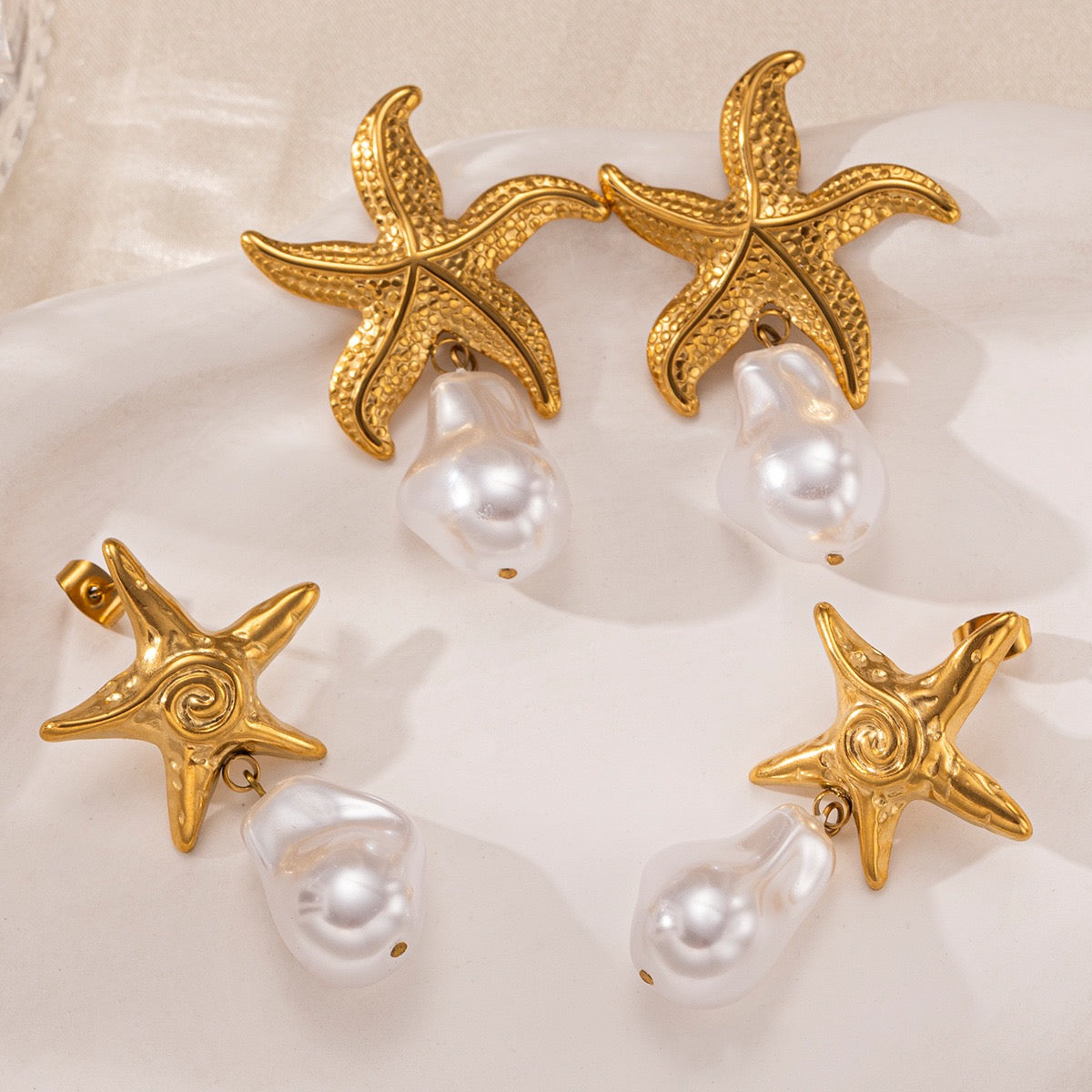 Swirl starfish pearly earrings