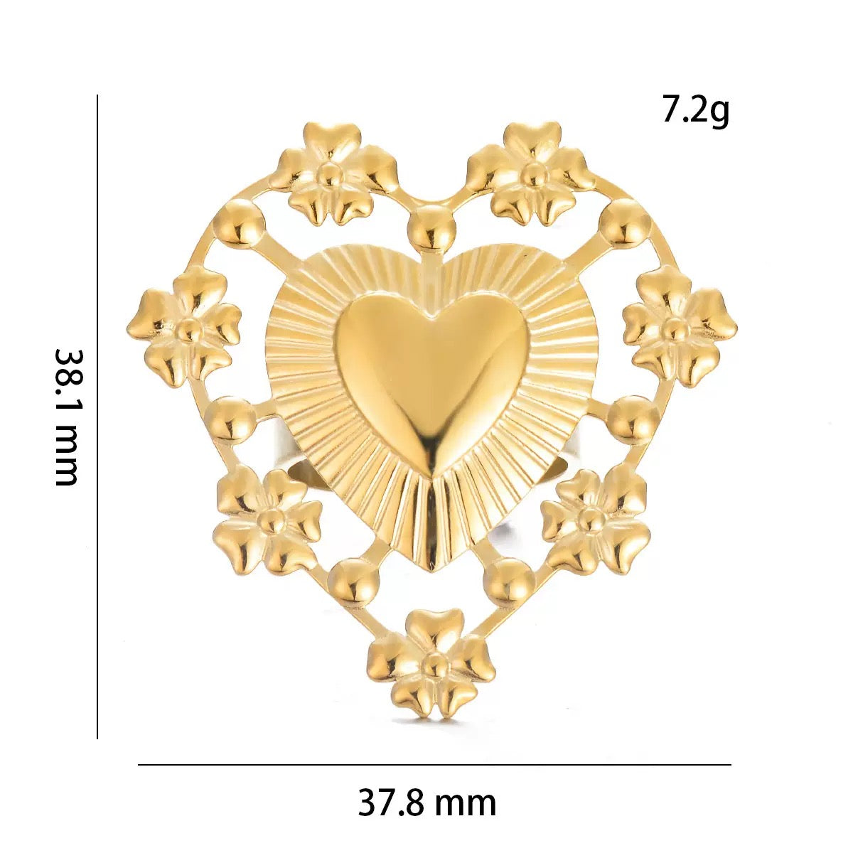 Big flower heart ring