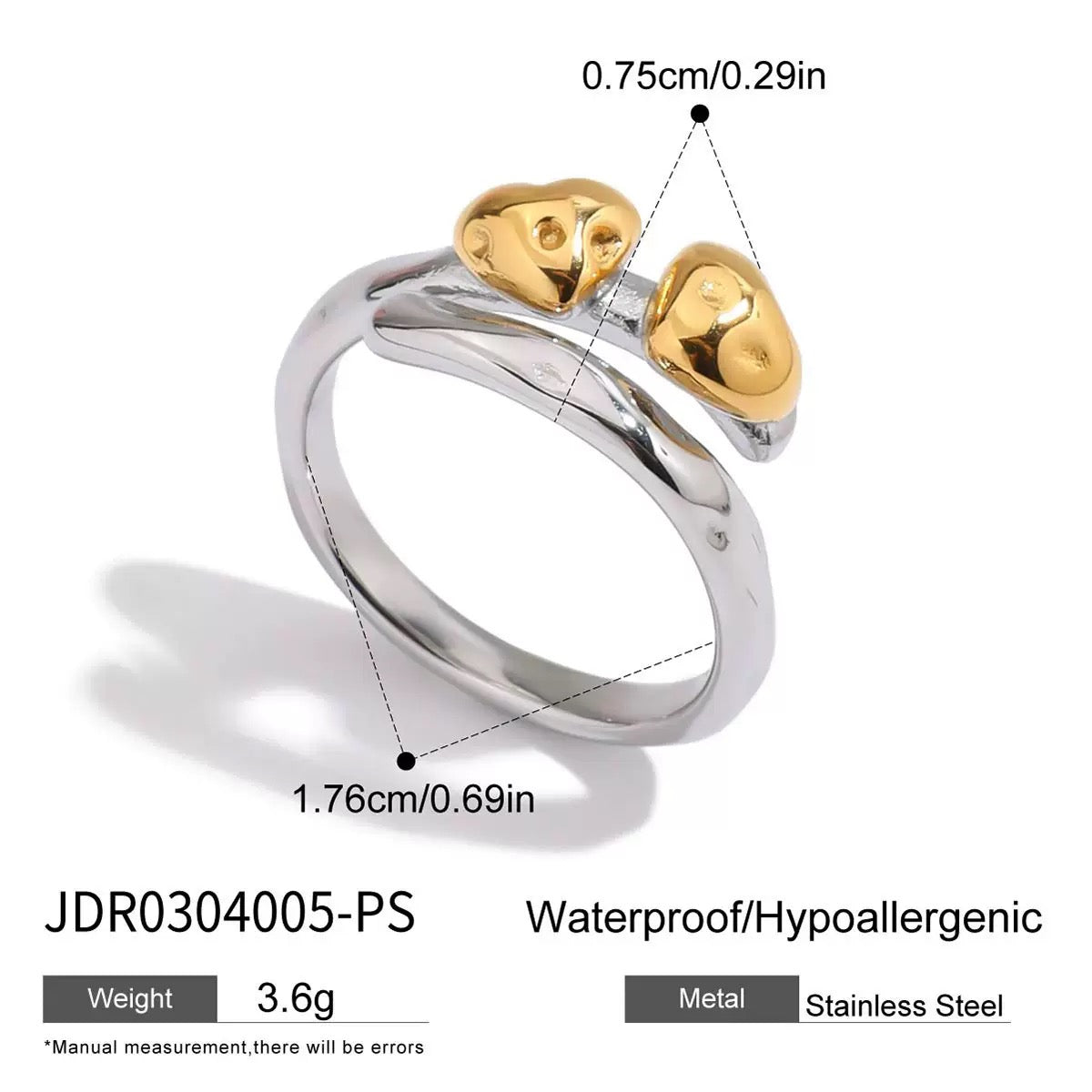 Two tone hearts mushroom ring