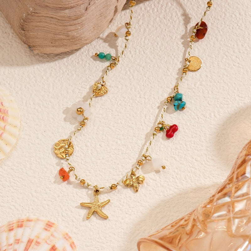 Dainty charm white rope necklace