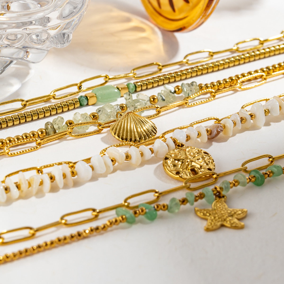 Green stone ocean layer bracelets