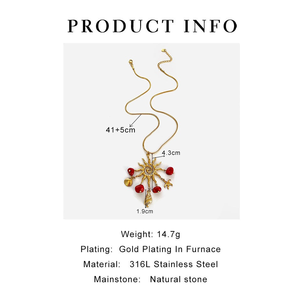 Red sun charm necklace