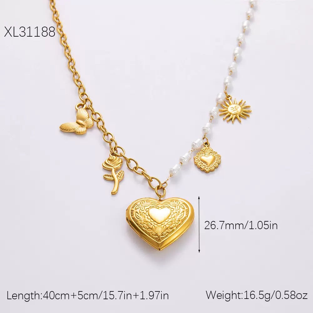 Heart locket charm necklace