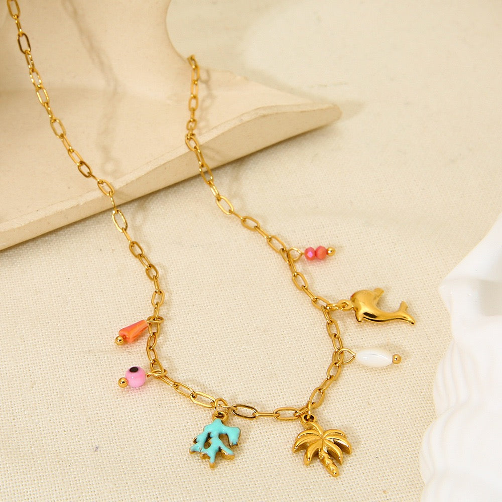 Palm tree dainty charm necklace