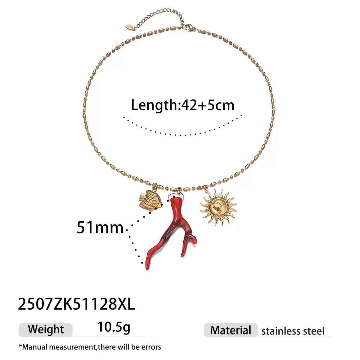 Red coral pendant necklace