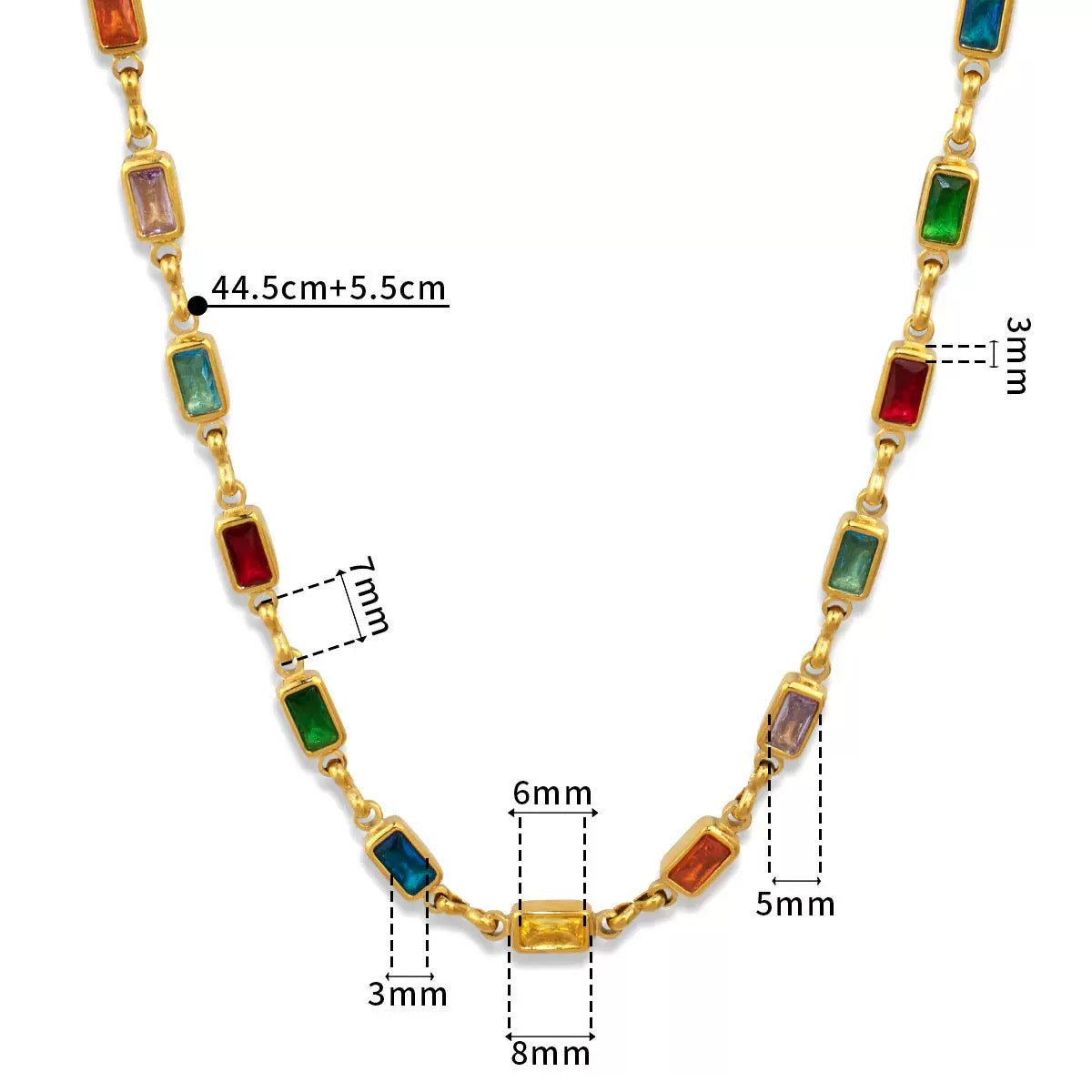 Square rainbow rock necklace