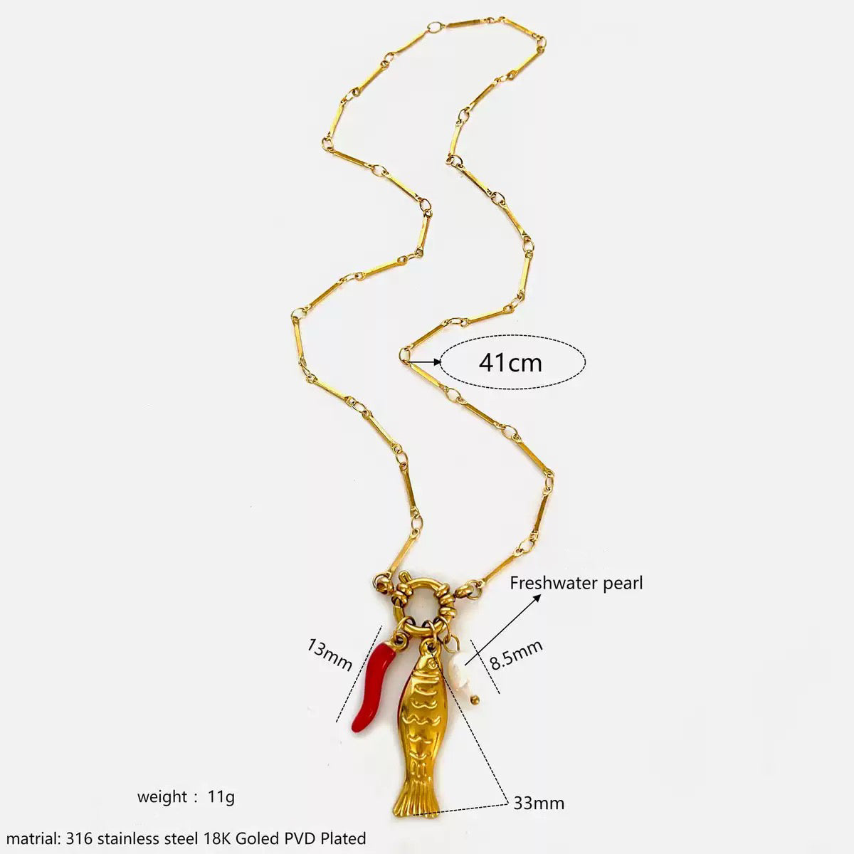 Fish coral charm necklace