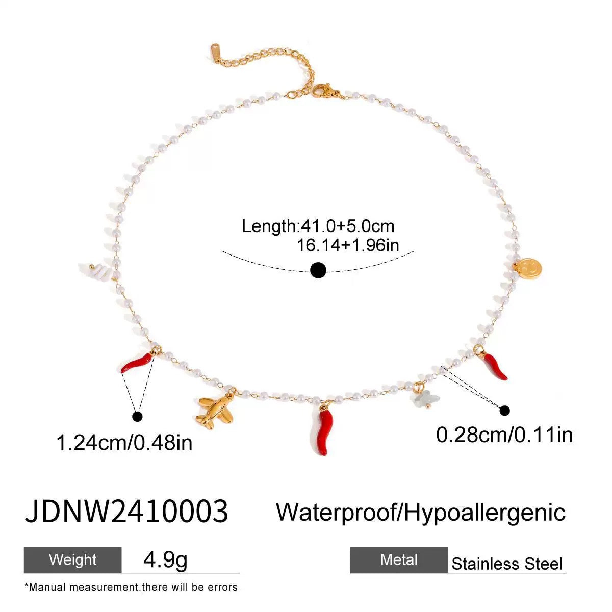 Red chilli charm pearly necklace