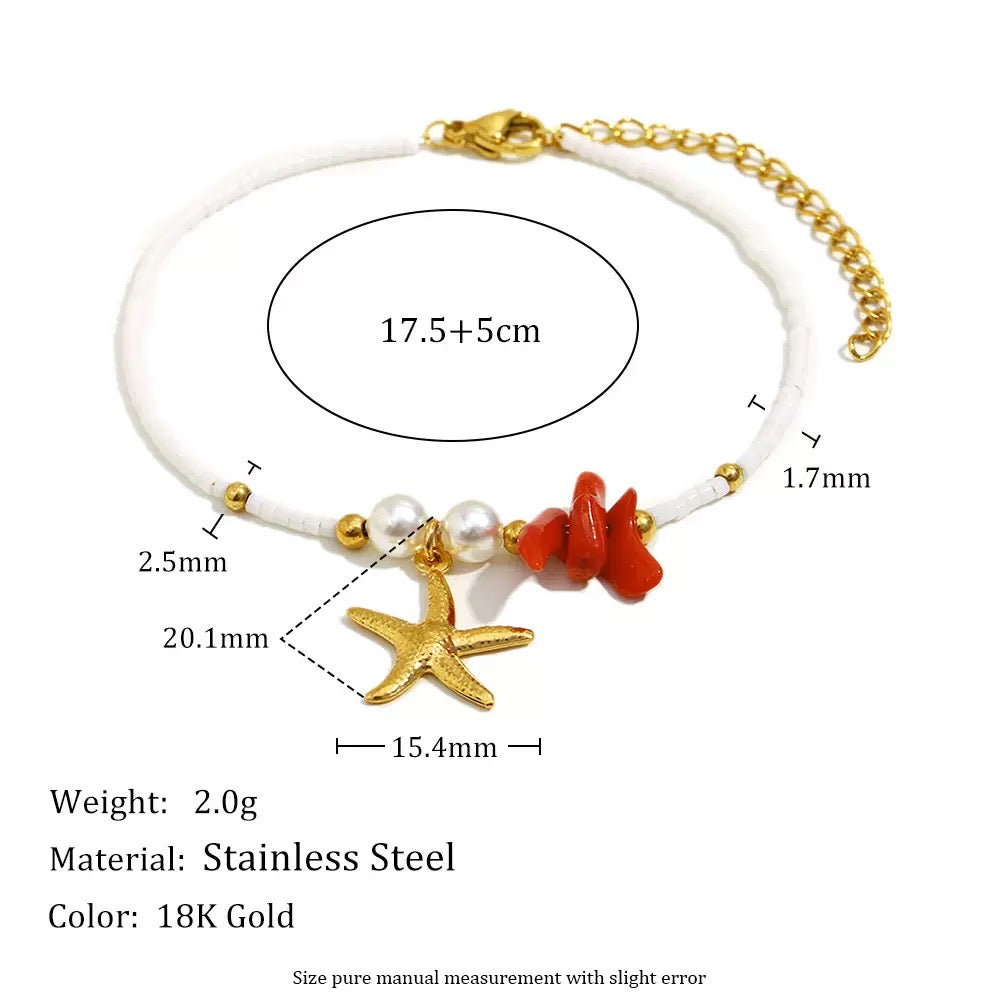 Coral starfish charm bracelet