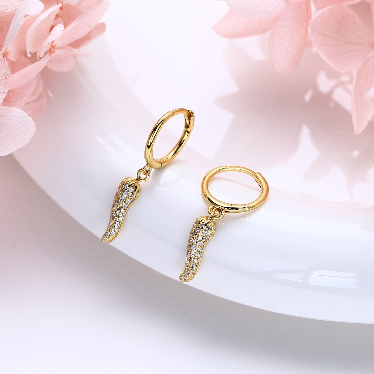 Golden chilli sterling silver hoops