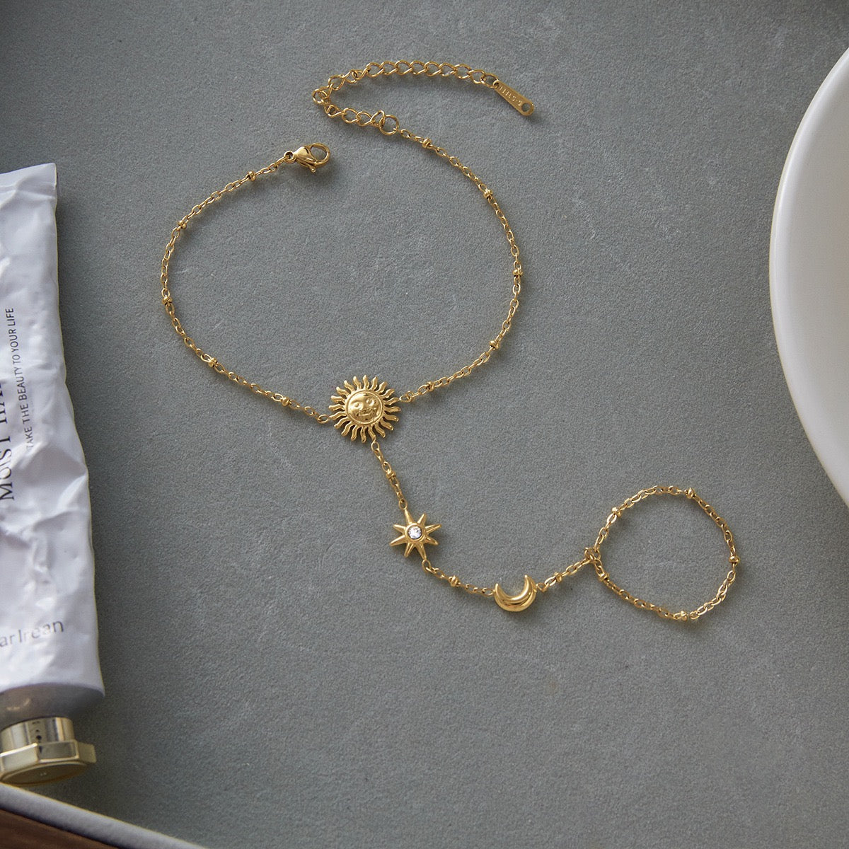 Sun moon hand chain bracelet