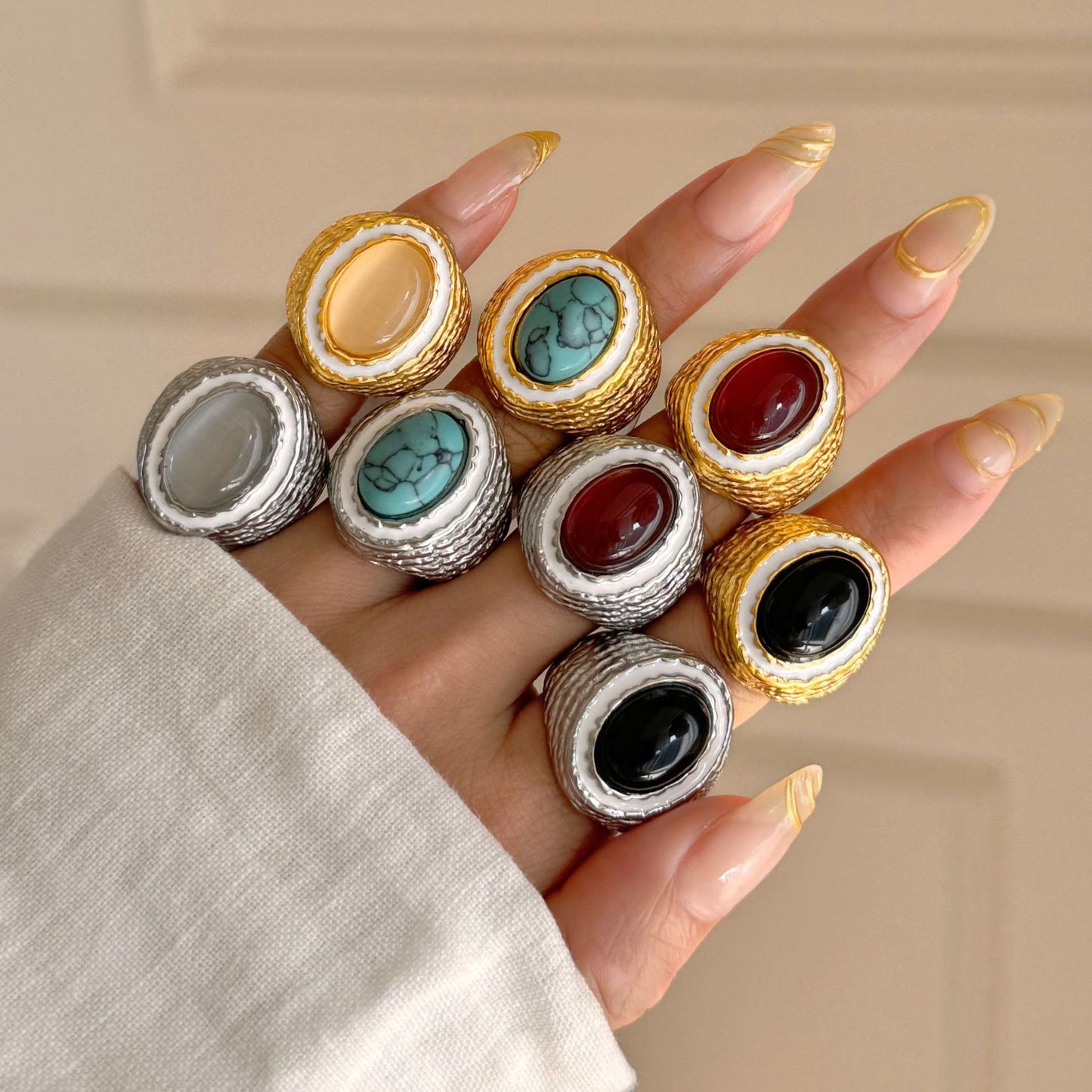 Statement natural stones ring