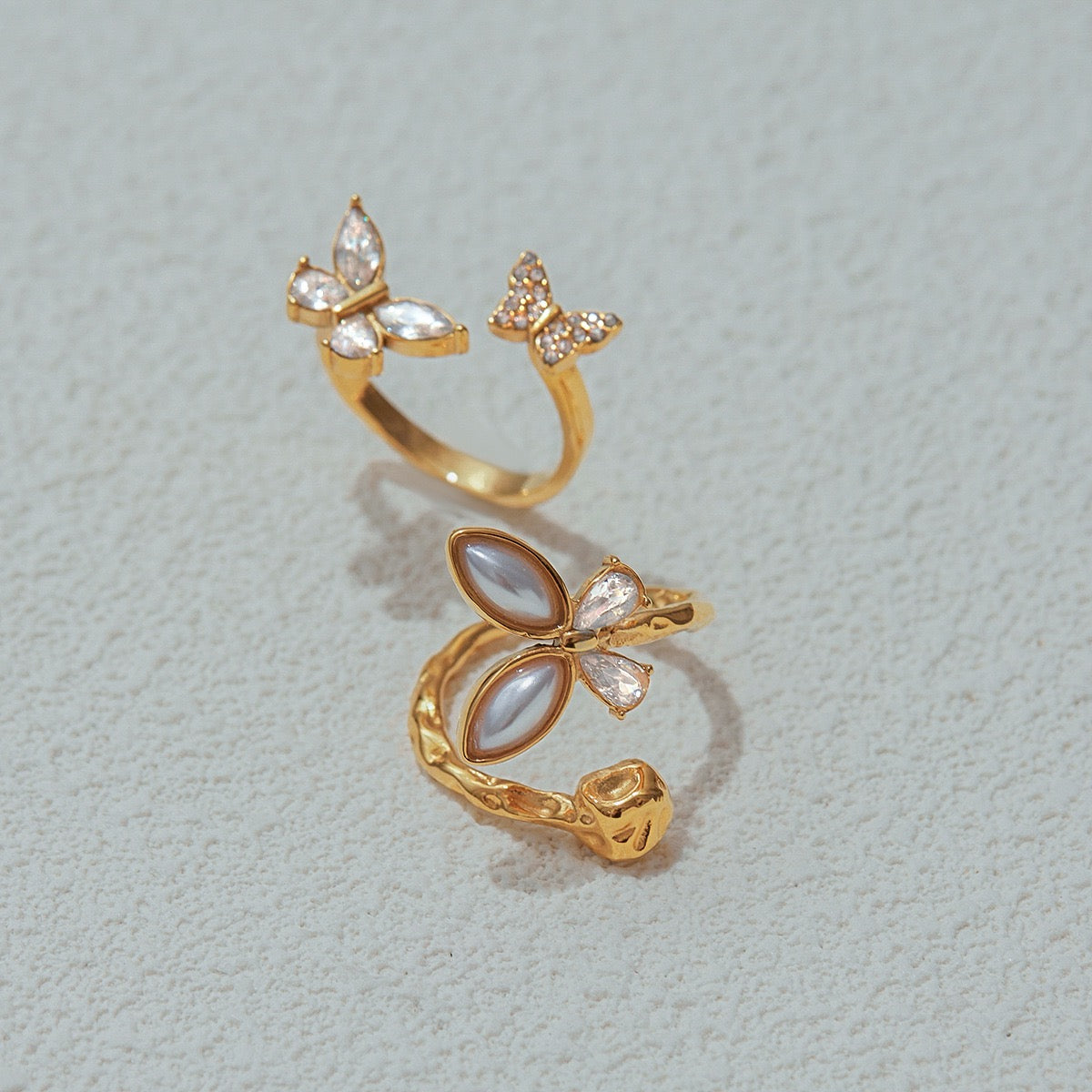 White pearly butterfly ring