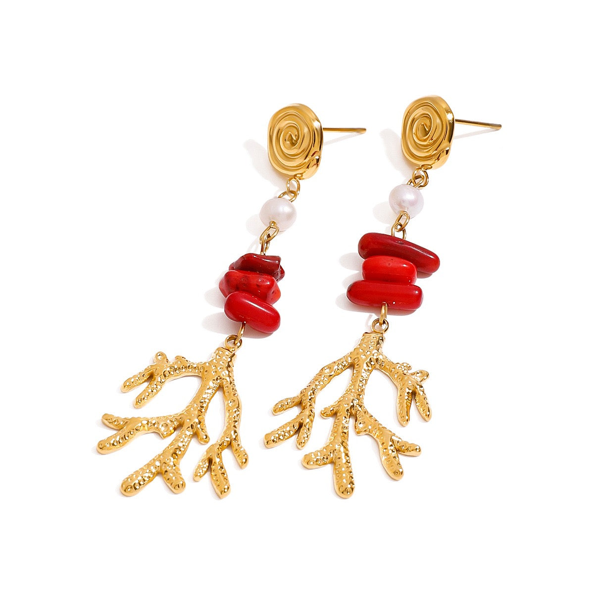Red stone coral earrings