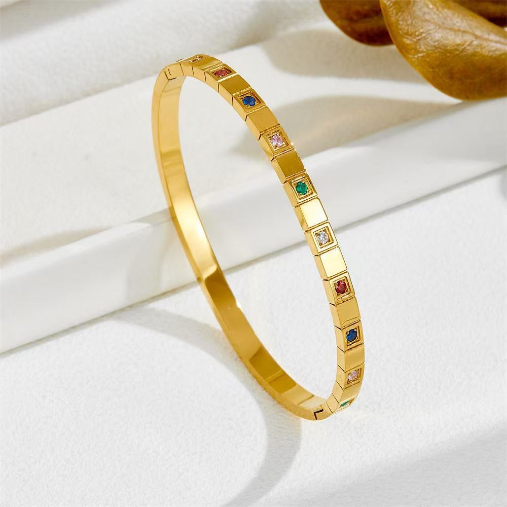 Square rainbow zircon bangle