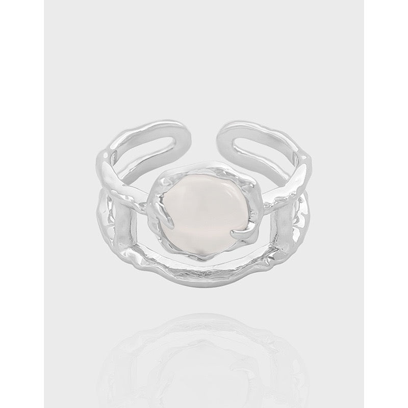 Moon stone layer silver ring