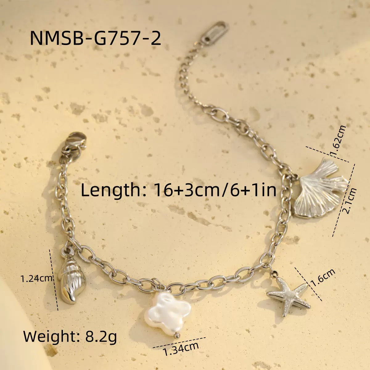 Stainless steel starfish charm bracelet