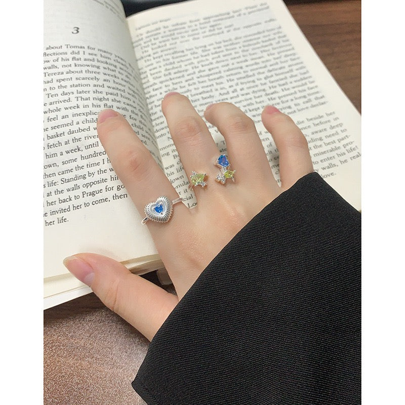 Blue ocean open silver ring