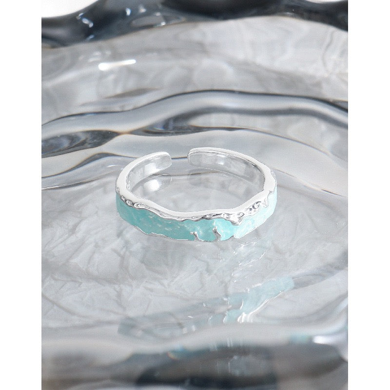 Blue ocean band silver ring