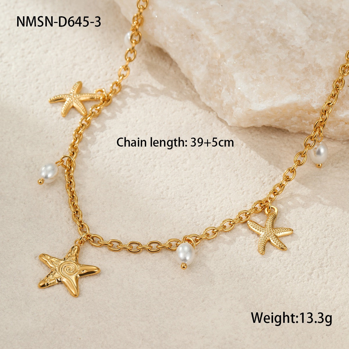 Dangling charm starfish shell pearly necklace