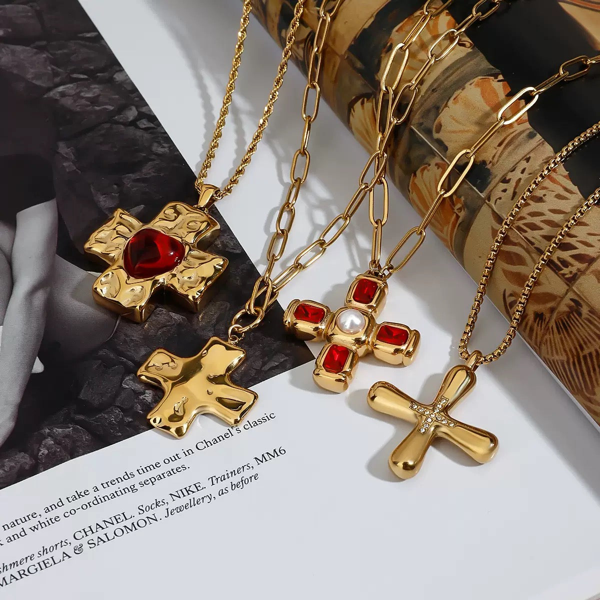Red heart cross necklace