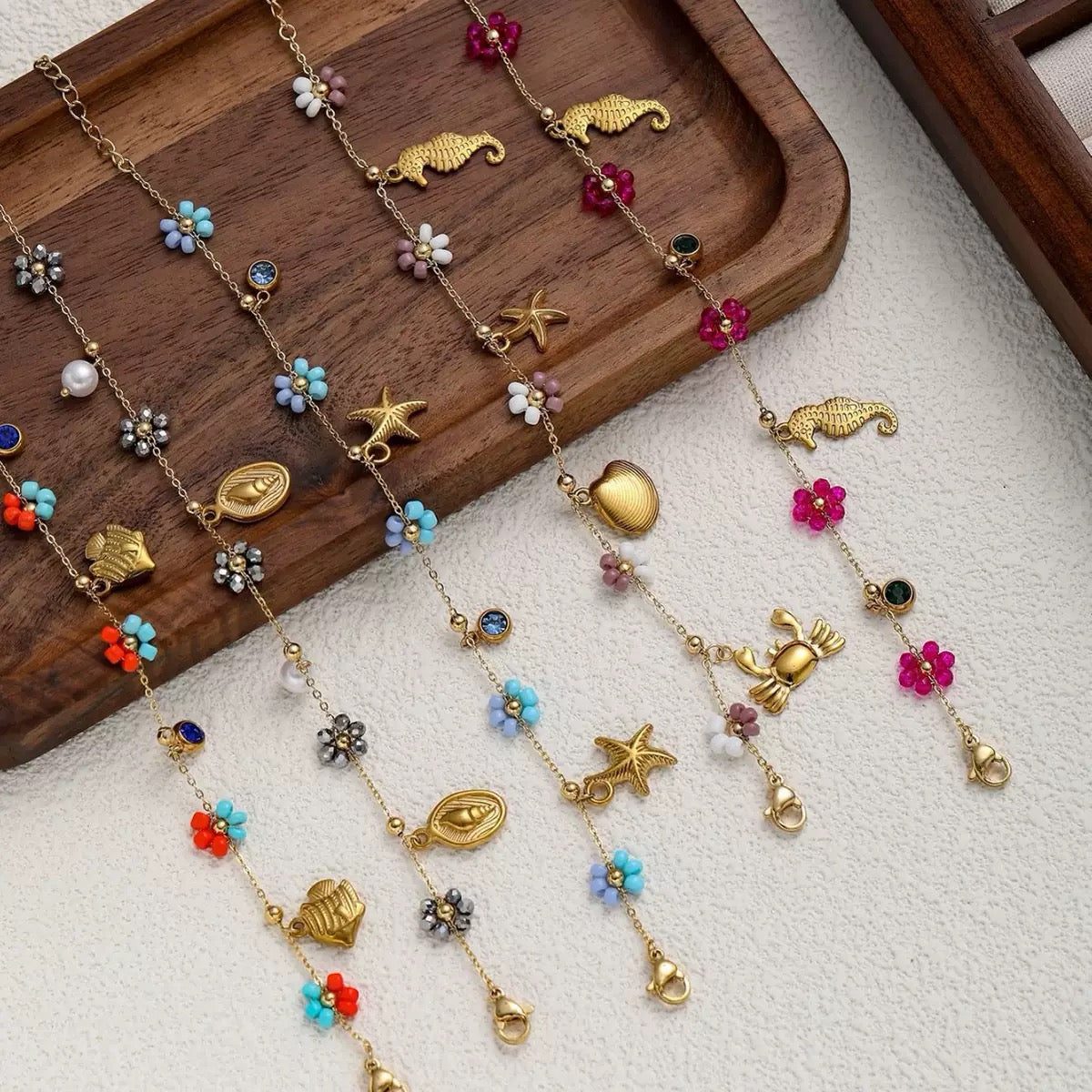 Purple flower charm bracelet