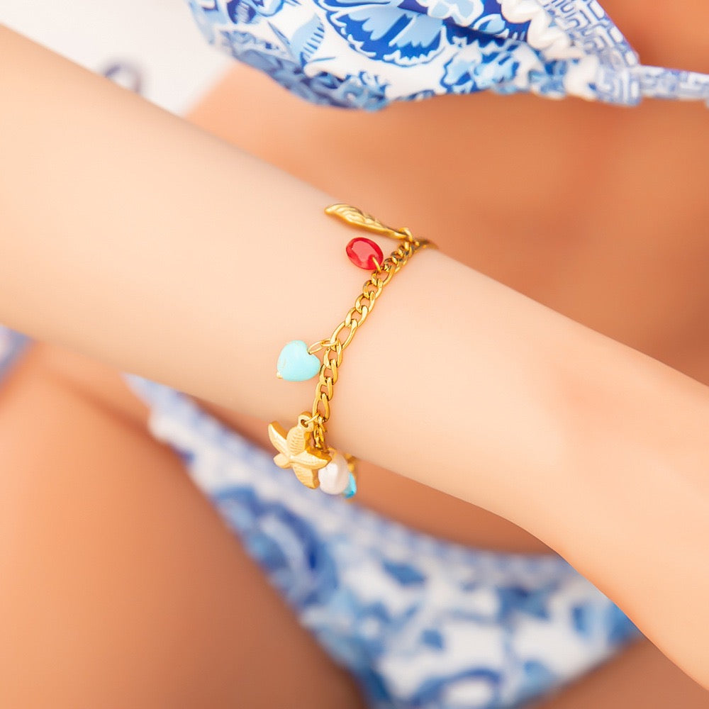 Rainbow reinstone starfish charm bracelet
