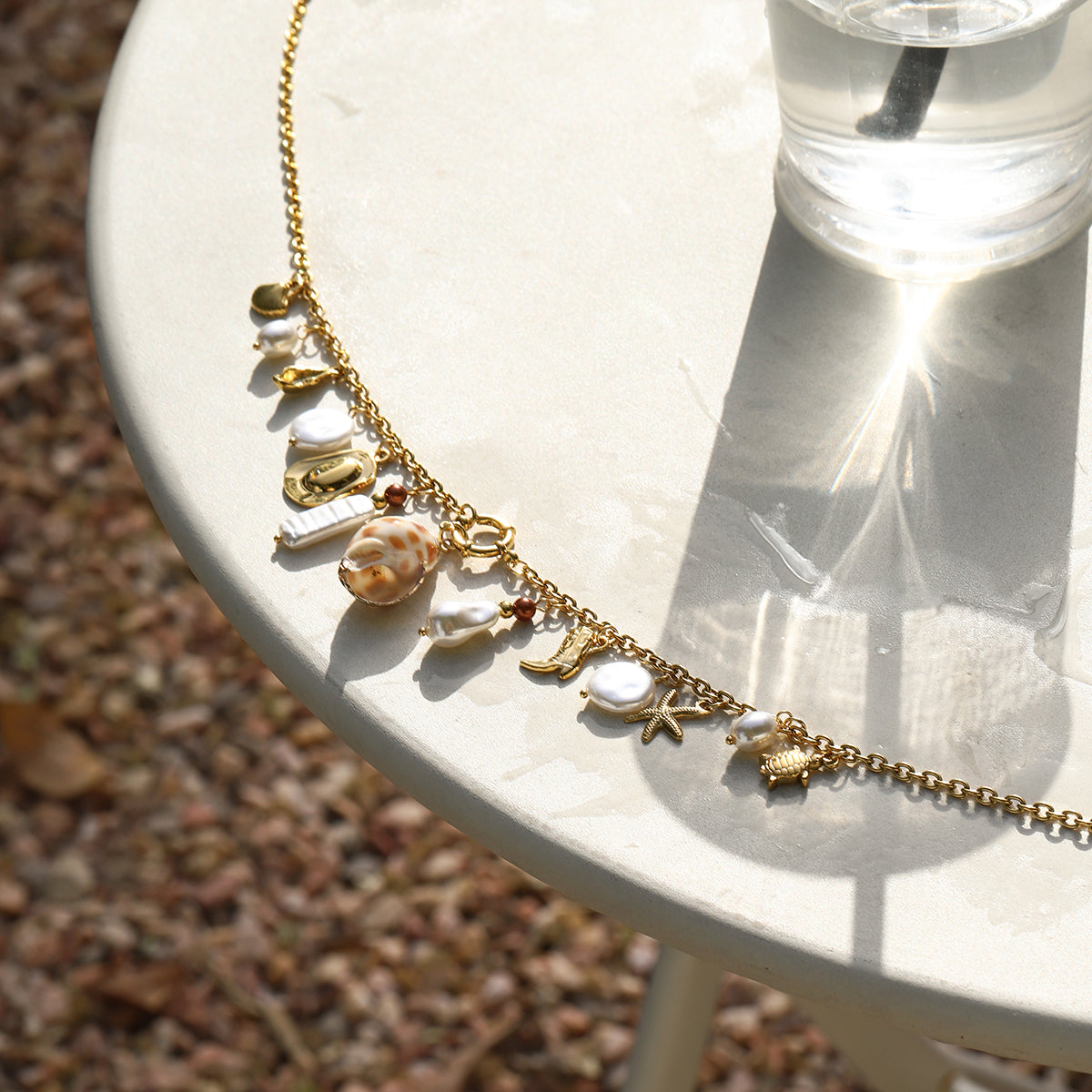 Natural shell pearly charm waist chain