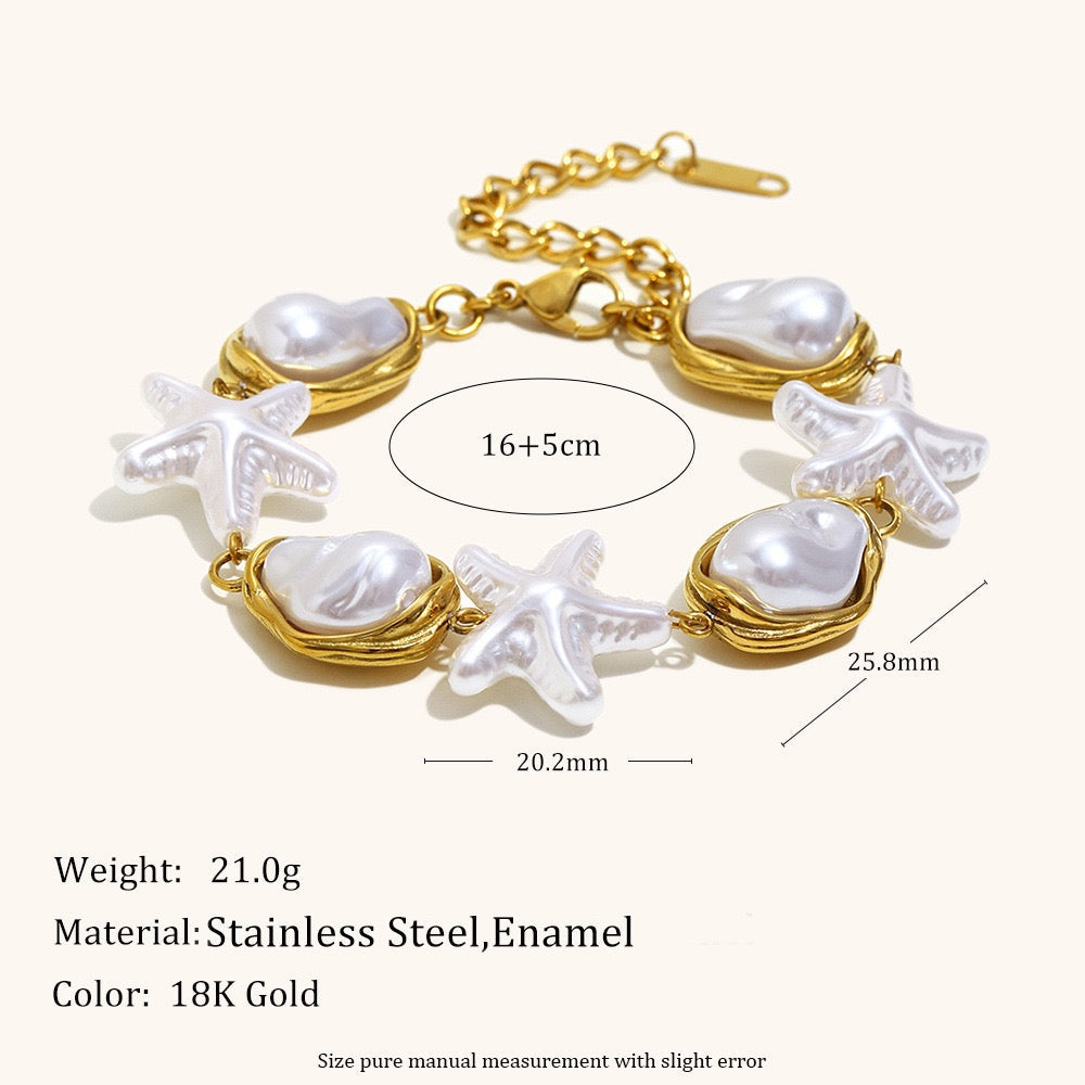 Dangling charm starfish shell pearly necklace