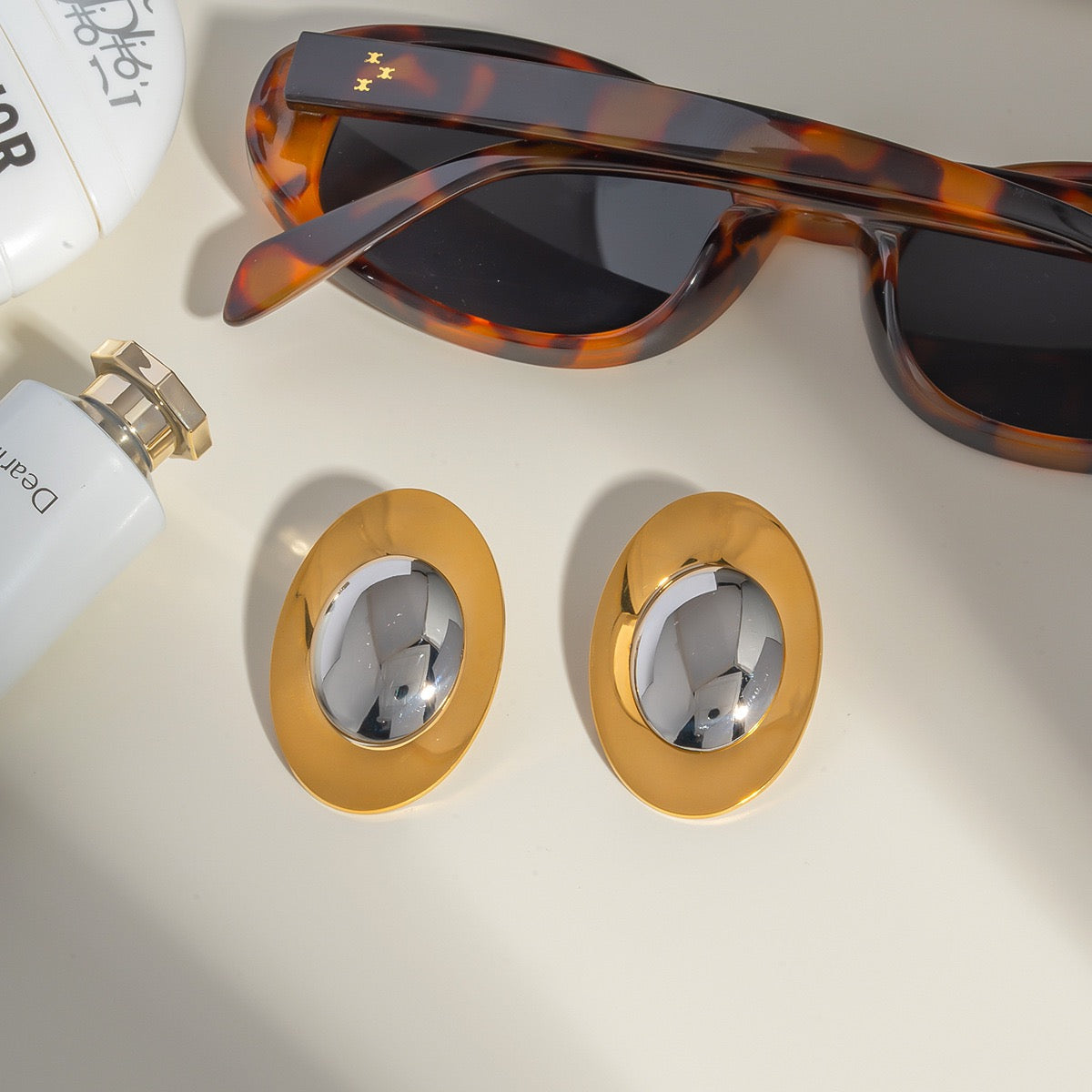 Two tones statement earrings